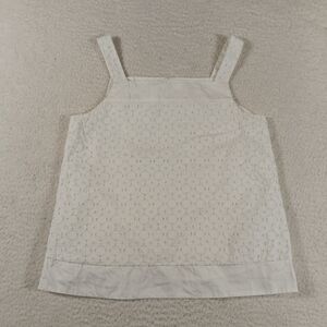 Vintage 90s Chloe Top Womens 10 White Cropped Tank Eyelet Broderie Anglaise Y2K